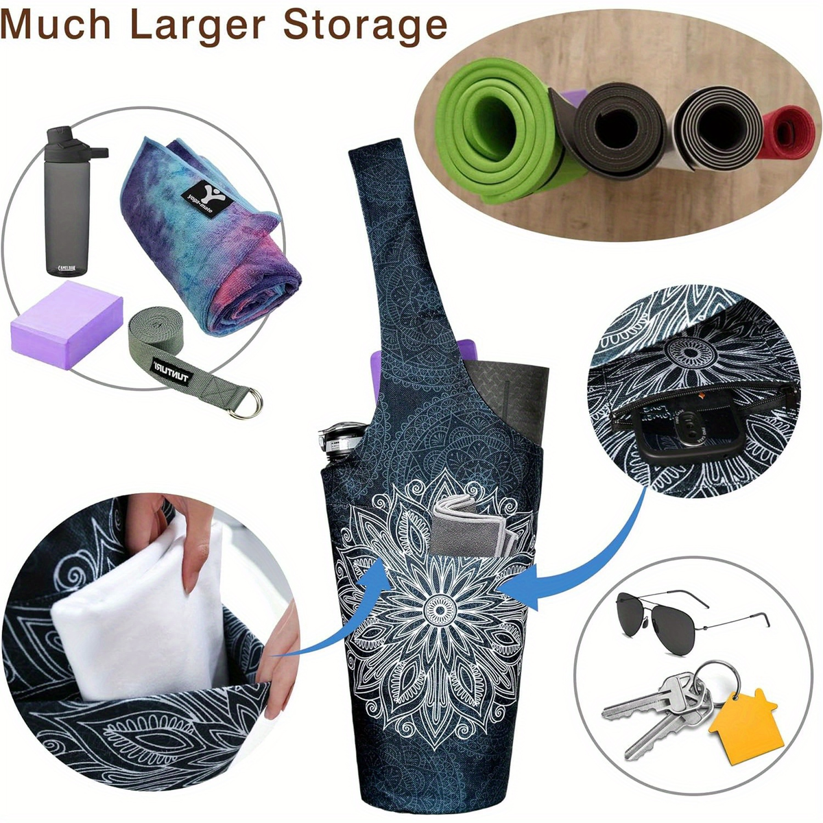 Large Shoulder Carrier with Dual Pockets for Yoga Mat, Block, Strap & Accessories, Fits Most Mat Sizes, Gym & Studio Bag for Women, Cloud Forest & Mandala - product image 7