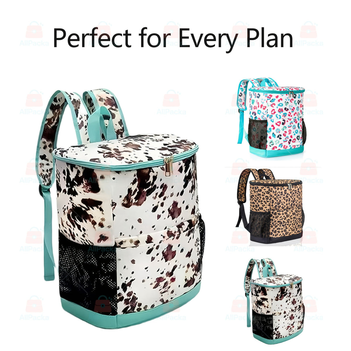 Insulated Cooler Backpack 30-Can Capacity – Leopard Print Carry-along Lunch Bag with Mesh Side Pockets & Adjustable Straps – Camping – Leakproof Thermal Cooler for Beach – Picnics – Hiking & Outdoor Travel