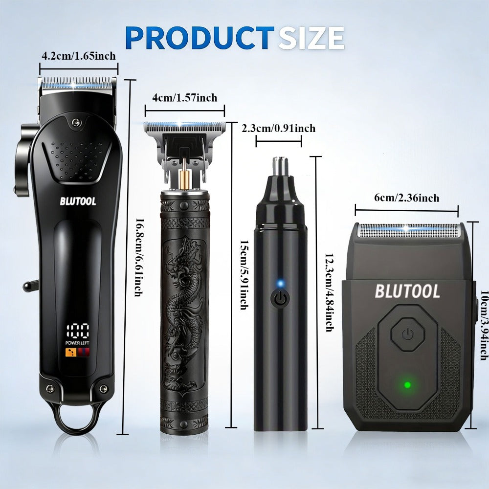 Hair Clipper & Trimmer Set 4-Piece for Men — Professional Barber Kit with Nose Trimmer, Detail Trimmer, Guide Comb, LED Display & USB Rechargeable, Home & Travel Grooming Gift - product image 6