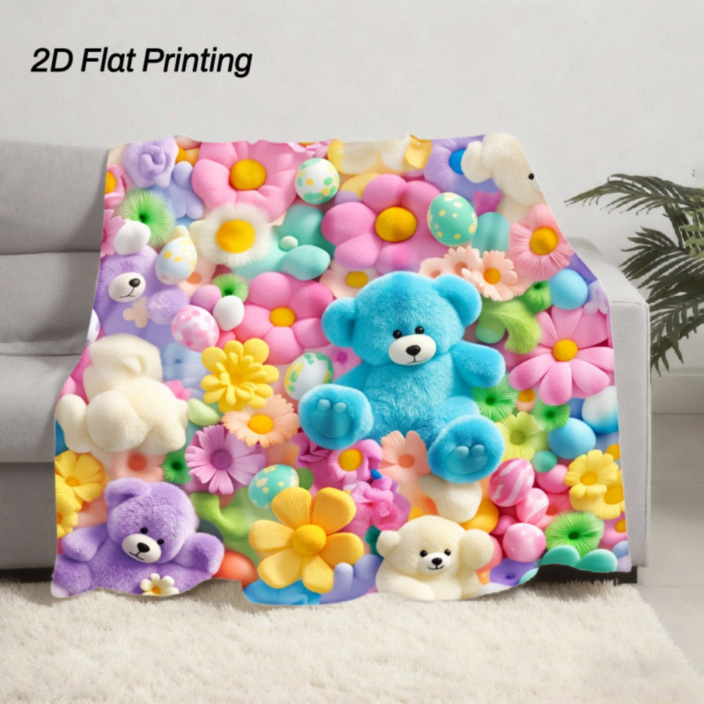 Bear Print Flannel Throw Blanket - Cute Soft Plush 2D Flat Printed Cozy Bedspread for Sofa Bed Camping Travel, Adorable Animal Pattern Gift Blanket Multi-Color - product image 4