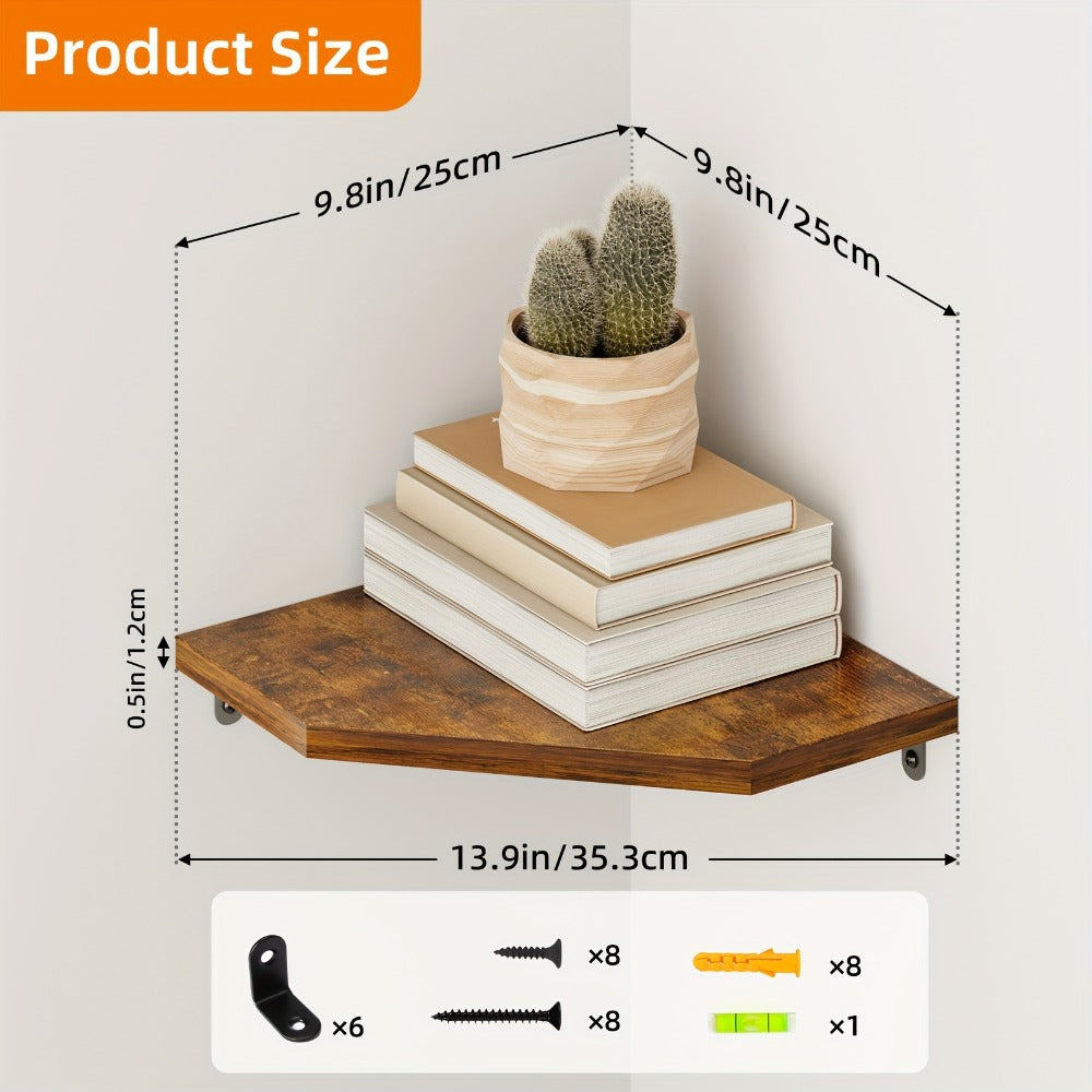 Floating Corner Wall Shelf 5-Sided Wall Mounted Storage Rack - Modern Display Unit for Bathroom, Kitchen, Bedroom & Living Room - Set of 2, 4 or 6 in Brown, Black or White - product image 2