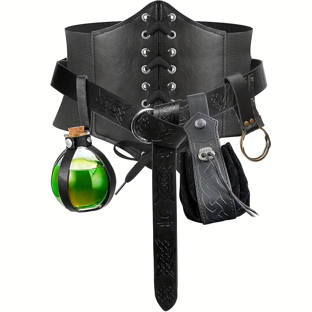 Medieval Costume Accessories Set 5-Piece | Corset Belt, Renaissance Belt Bag, Cork Potion Bottle & More for Halloween, Renaissance Faire, LARP & Cosplay - product image 10