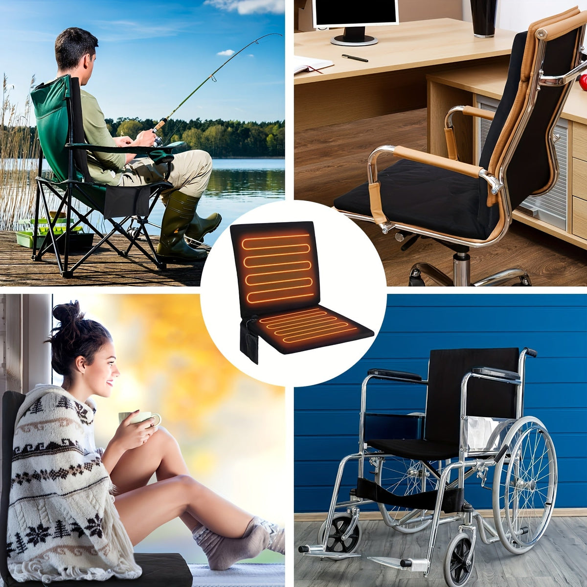 USB Heated Seat Cushion Foldable Heating Pad with 3 Adjustable Heat Modes – Travel-friendly Electric Warming Cushion for Stadium, Camping, Office & Outdoor Use, Available in 1pc & 2pcs (USB Power, No Battery)