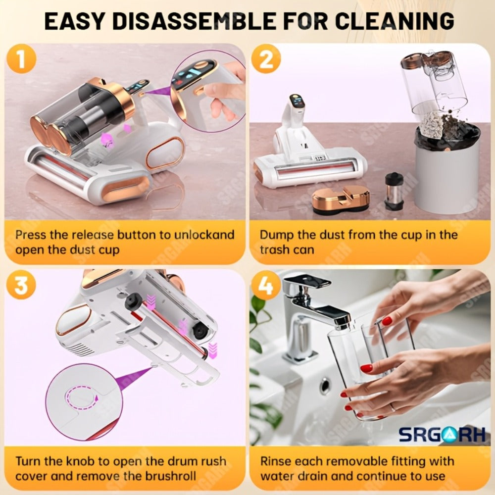 Mattress Vacuum Cleaner Handheld Bed Cleaner – 16KPa Strong Suction with UVC Light & Hot Air Heating, Deep Clean for Pillows, Sofa, Crib & Pet Hair, Double Cup Design, White or Pur - product image 15