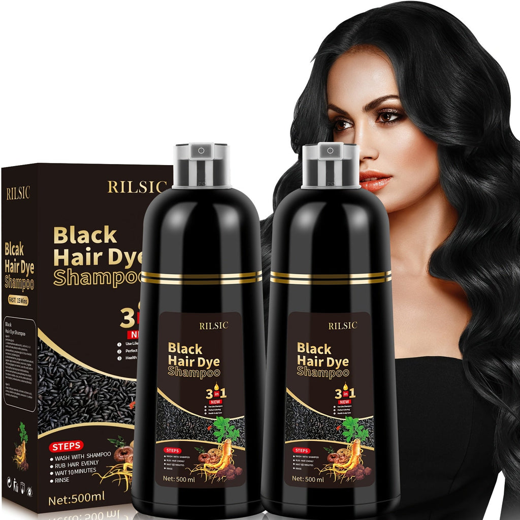 Grey Hair Coverage Shampoo 2 Pack 3-in-1 Herbal Hair Dye Kit with Plant-Based Squalane Colors in Minutes Includes Gloves Earmuffs Headgear Shawl Black Dark Brown Chestnut 500ml Eac - product image 15