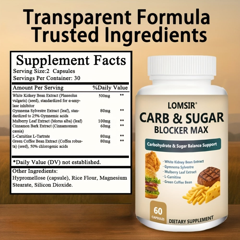 Carb & Sugar Blocker Supplement with White Kidney Bean Extract, Gymnema Sylvestre, Mulberry Leaf & L-Carnitine — Blood Sugar Balance & Weight Management Support, 60 Capsules for Wo - product image 2