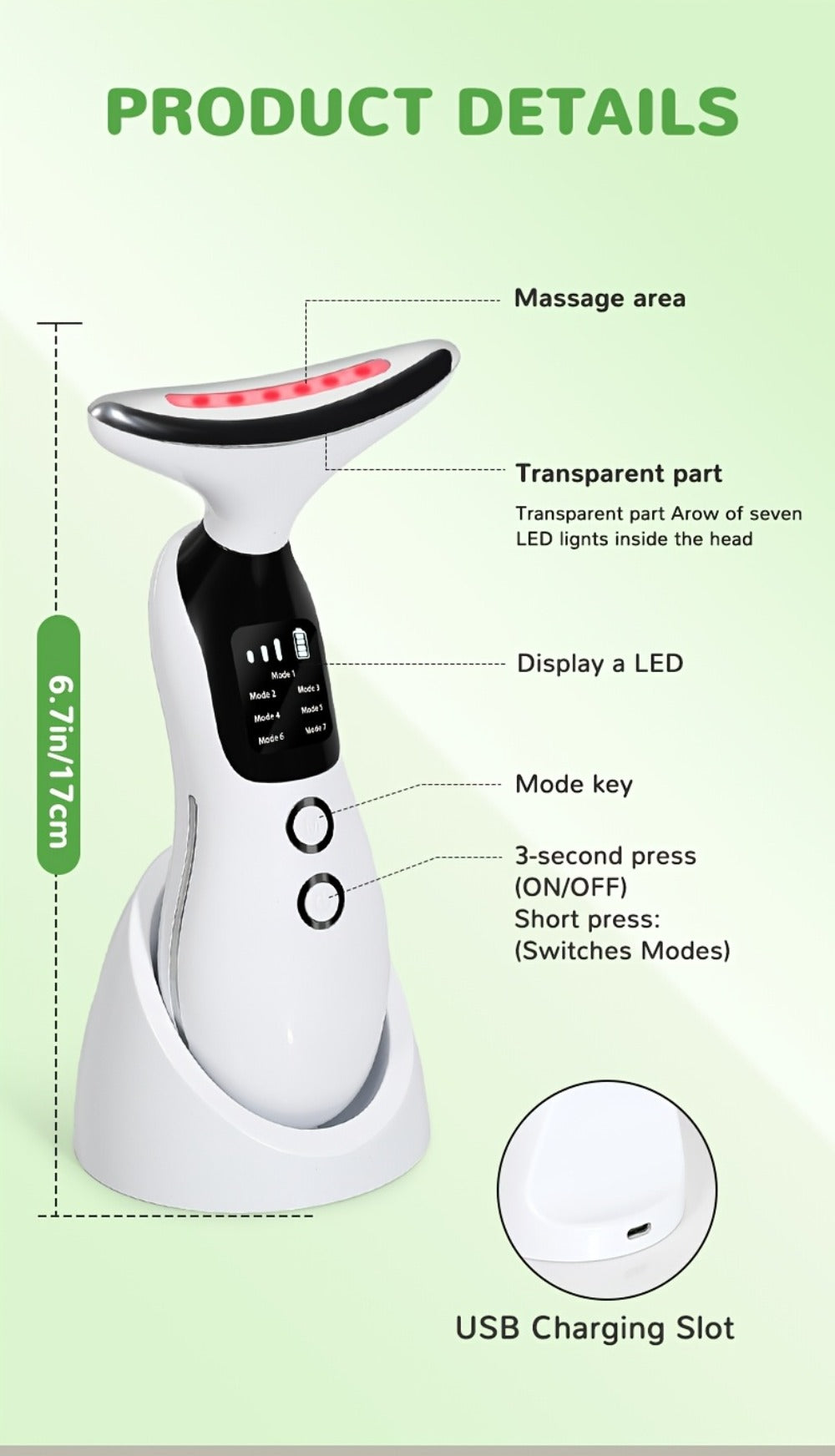 7-in-1 Neck Beauty Device with Base – Multi-Functional Skincare Tool, USB Rechargeable, Anti-Aging Neck Firming & Lifting, Mother's Day Gift for Women - product image 10