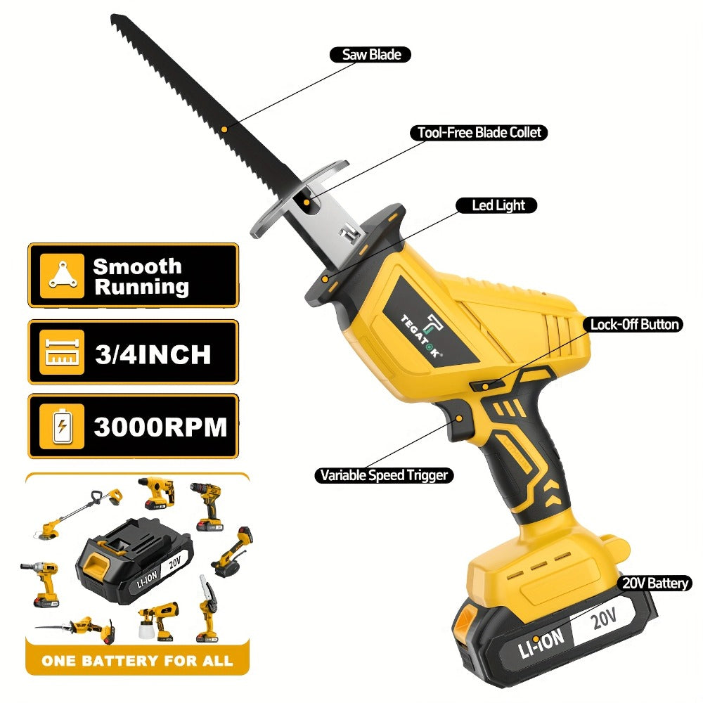 Electric Reciprocating Saw Cordless with LED Light & Safety Lock – Multi-Purpose Cutting Tool with Replaceable Blades, 1 or 2 Battery Options, Carrying Case Included - product image 2