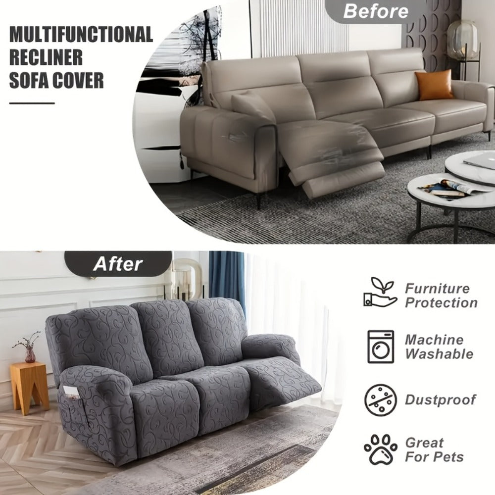 Chenille Recliner Sofa Cover 3 Seater High Stretch Thickened Hooked Fabric - Machine Washable Wear Resistant Couch Slipcover | Sand Color Light Grey Chocolate | Living Room Bedroom - product image 16