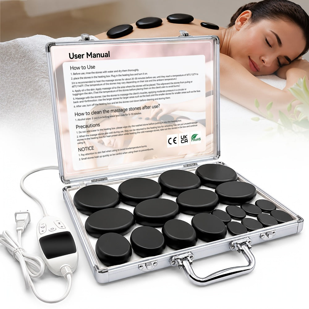 Basalt Hot Stone Massage Kit 20Pcs with Temperature Control Heater - Professional Spa Therapy Set for Full Body Neck Back Leg Stomach, Natural Stones Warmer for Therapist & Home Us - product image