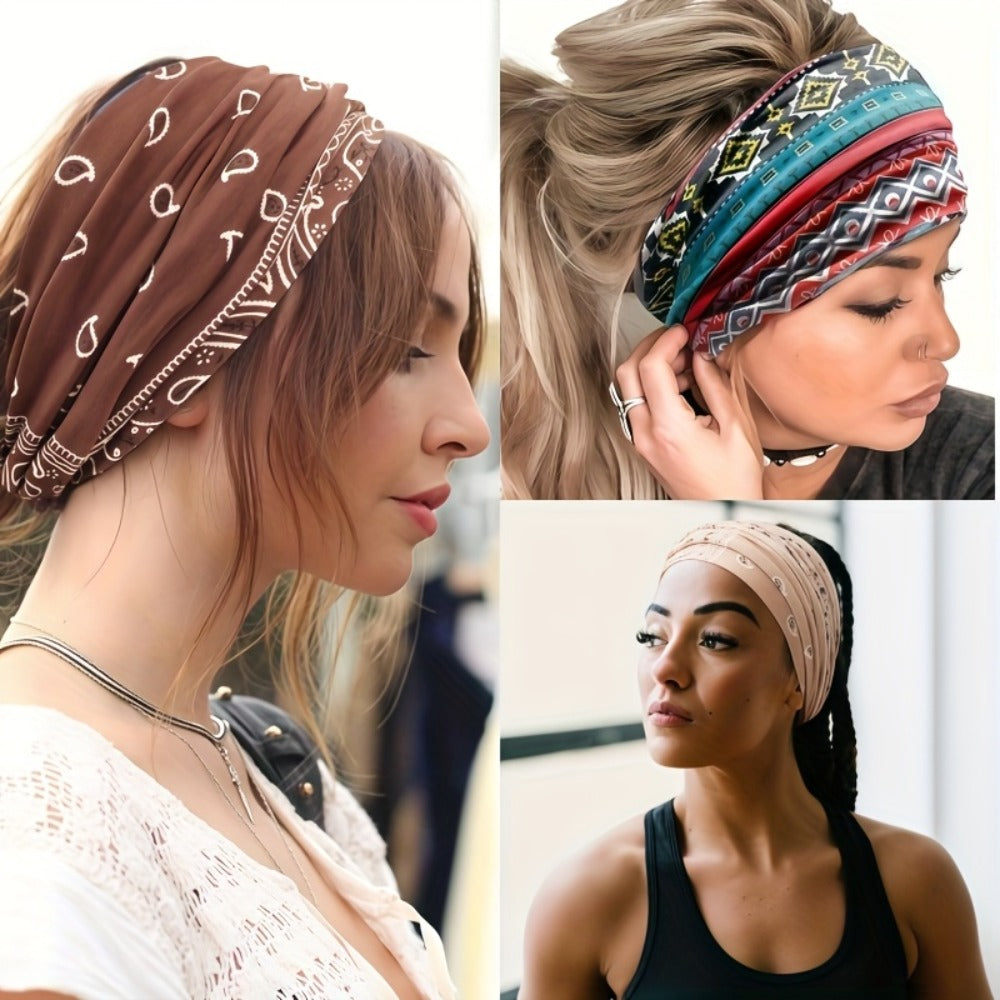 Floral Turban Headbands for Women 8 Pack Non-Slip Elastic Boho Knotted Wide Hair Wrap for Sports Yoga Running Workout Sweatband Moisture Wicking Fashion Hair Accessories Gift Set - product image 9