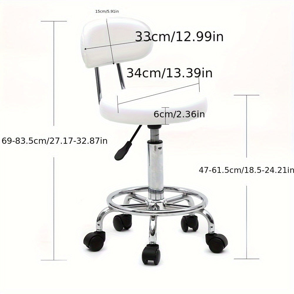 PU Leather Salon Stool with Back & 360° Swivel – Adjustable Height 18.9"-22.8" Round Cushion Chrome Base White Salon Chair for Nail Tech, Esthetician & Beauty Studio - product image 2