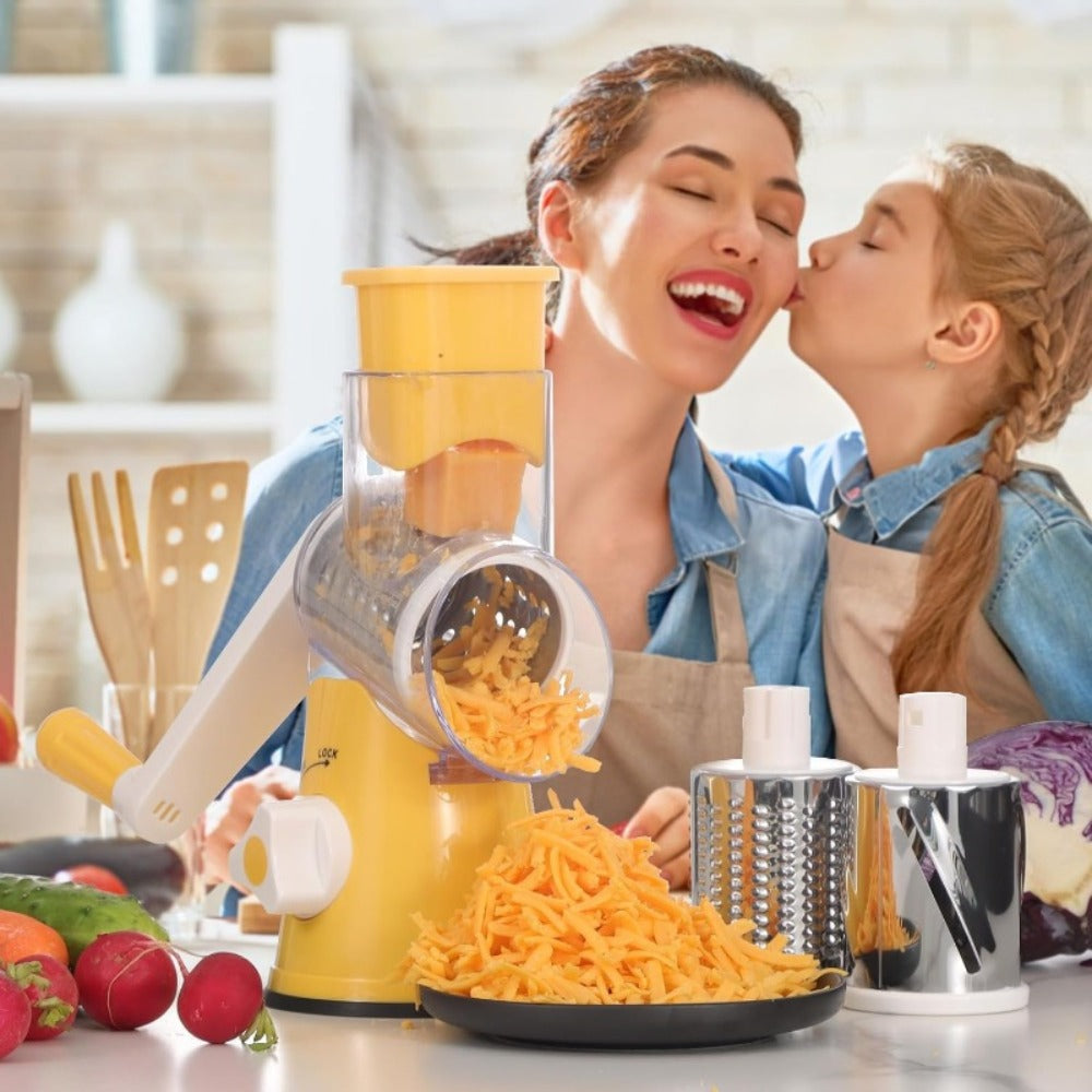 Rotary Cheese Grater with Hand Crank – 3 Interchangeable Blades for Cheese, Vegetables & Nuts, Non-Slip Suction Base, Includes Cleaning Brush – Manual Cheese Shredder for Kitchen ( - product image 2