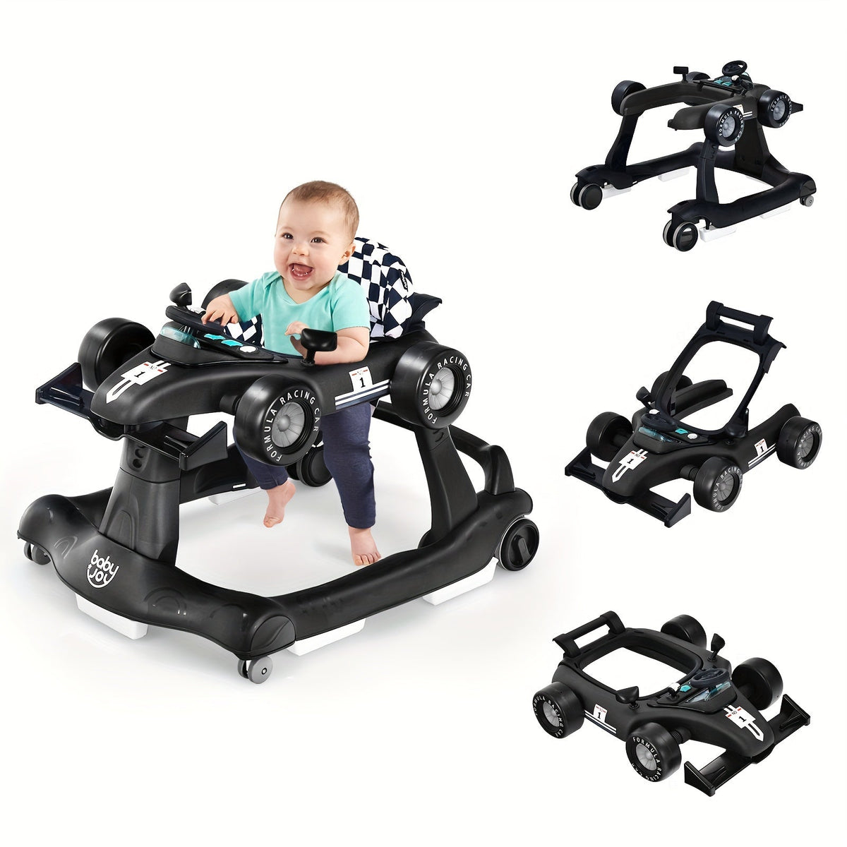4-in-1 Collapsible Baby Walker with Activity Toy Tray & Adjustable Height – Sit-to-Stand Push Walker for Infants & Toddlers, Removable Washable Seat Pad, Safe - product image 15