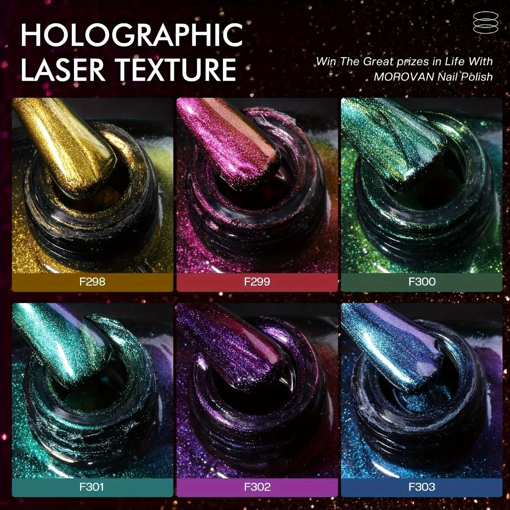 Holographic Nail Polish Set 6pcs Air Dry No UV Lamp – Metallic Glitter Rainbow Shimmer Lacquer 0.25oz, Finger & Toenail Polish Kit, Nail Art Gift Set for Women Girls by Morovan - product image 8