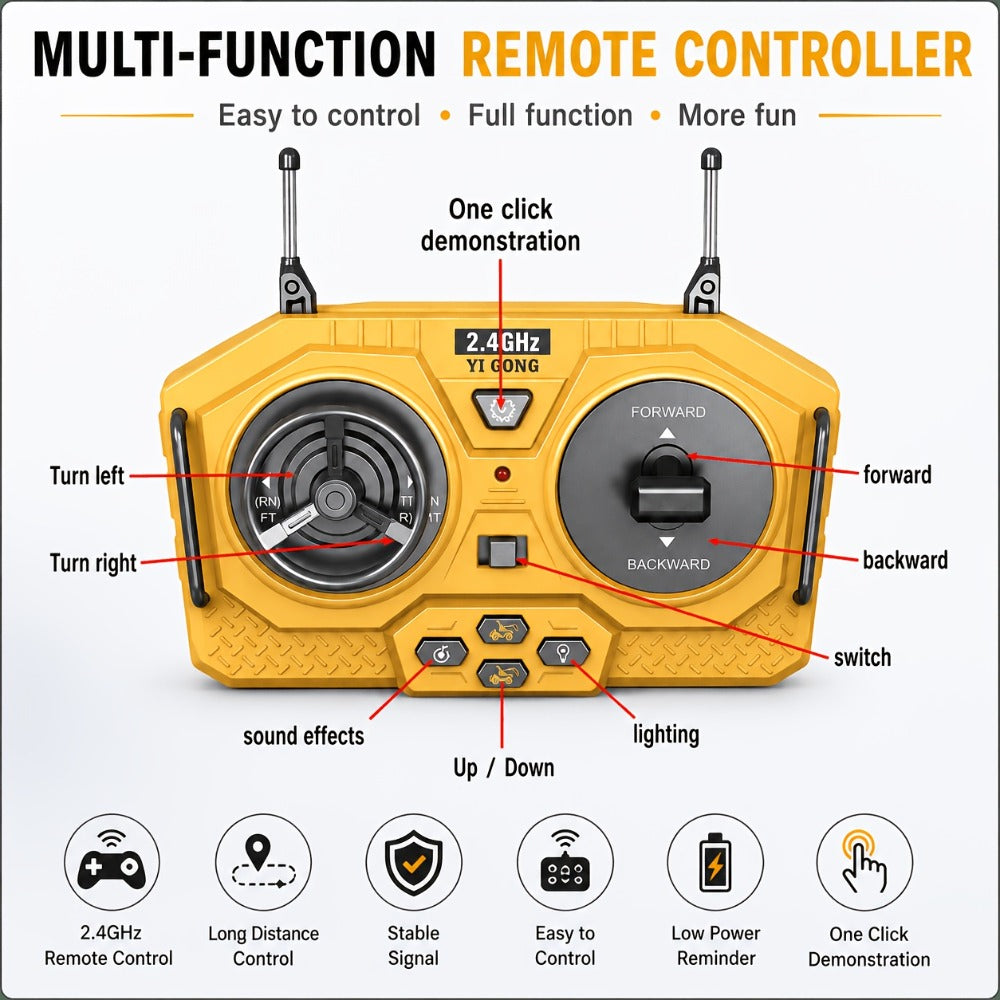 RC Bulldozer 9-Channel 2.4GHz Remote Control | Indoor Outdoor RC Construction Toy, Birthday & Christmas Gift for Boys Ages 6+ | Multifunctional Engineering - product image 12