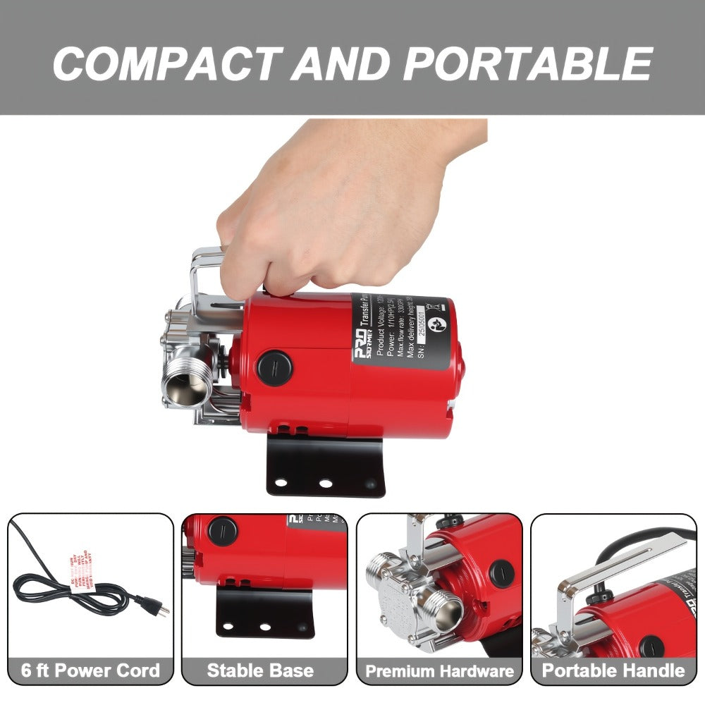 Portable Electric Water Pump 330 GPH – 1/10 HP 120V Heavy Duty Utility Pump with Hose, High-Flow Water Transfer Pump for Pool Drain, Flood Removal, Sump, Aquarium & Household Water - product image 5