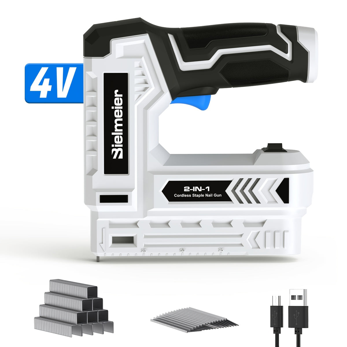 Bielmeier 20V/4V Cordless 2-in-1 Stapler/Nailer, Brad Nailer Without Compressor and Cord, Lightweight Design, with Safety Striker Guard, Battery&Charger, 1600/2000 Nails and Staples