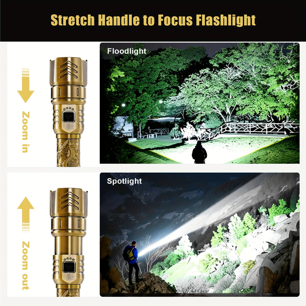 1000 Lumen Dragon Pattern LED Torch, Zoomable Beam, Fire Starter Lens, 4 Modes, Aluminum Alloy for Camping, Outdoor & Emergency Use – Rechargeable Flashlight - product image 2