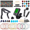 60pcs Acoustic Guitar Accessories Kit Including Guitar Strings, Tuner, Capo, 3-in-1 Restring Tool, Pick Holder, Bridge Pins, Nuts & Saddles, Finger Protector, Finger Picks, Fretboard Stickers