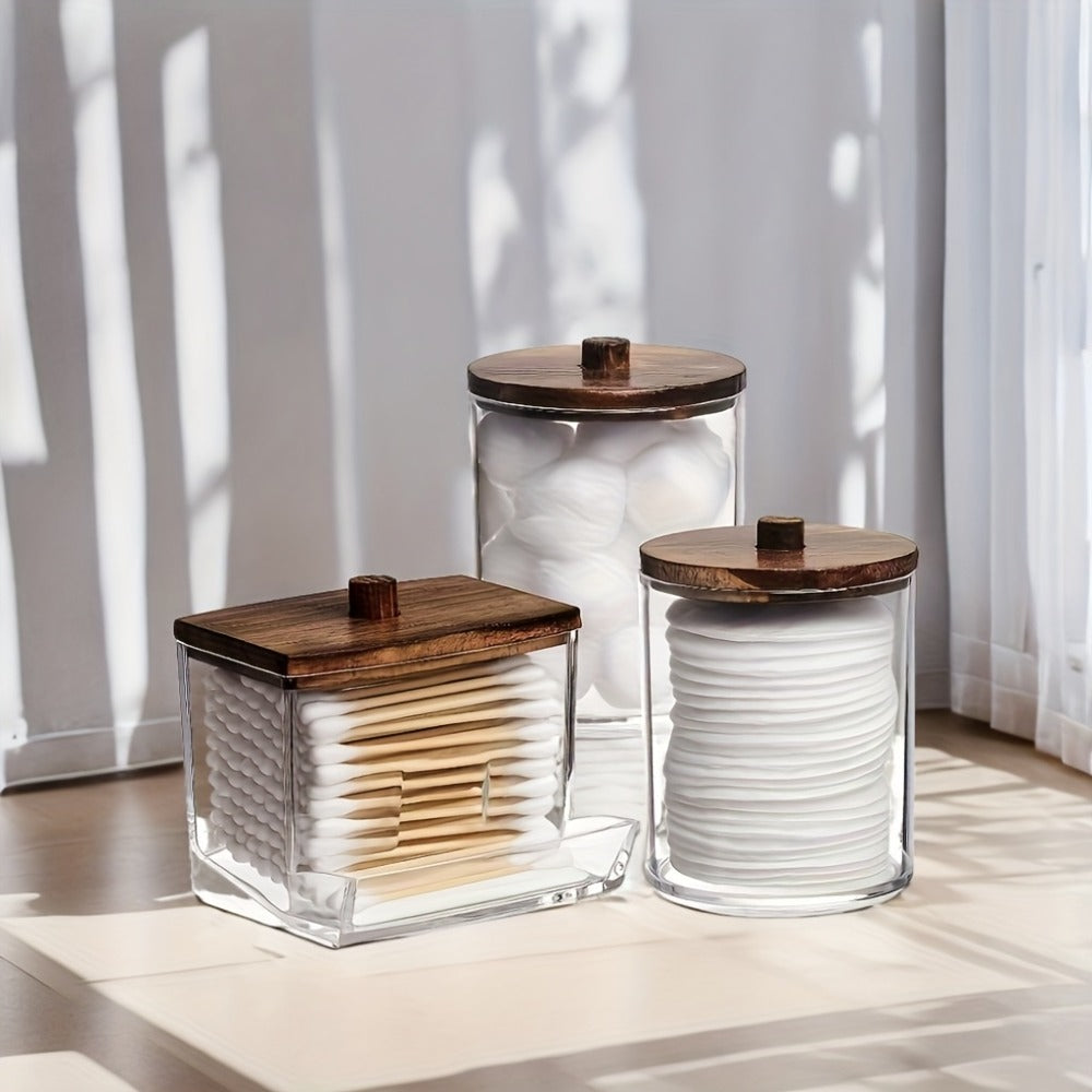 Glass Jars with Bamboo Lids 6 Piece Set – Sealed Dustproof Clear Glass Storage Containers for Bathroom Vanity, Cotton Swabs, Cosmetics, Spices & Kitchen – Airtight Eco-Friendly Org - product image