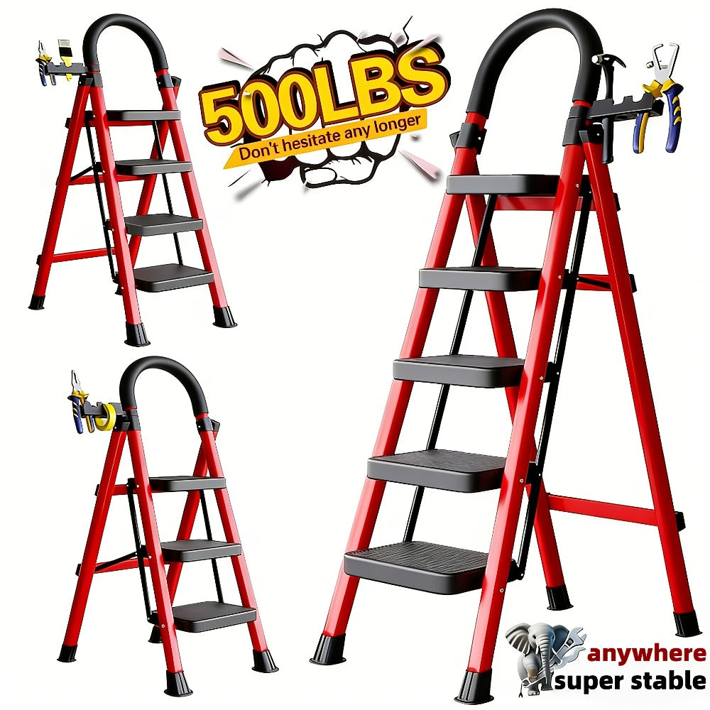 Folding Step Stool Ladder 500lbs Heavy Duty Steel with Anti-Slip Wide Treads & Handrails – Safety Lock, Portable Multi-Step Ladder for Home, Kitchen & Outdoor Use, Mini / Medium /  - product image