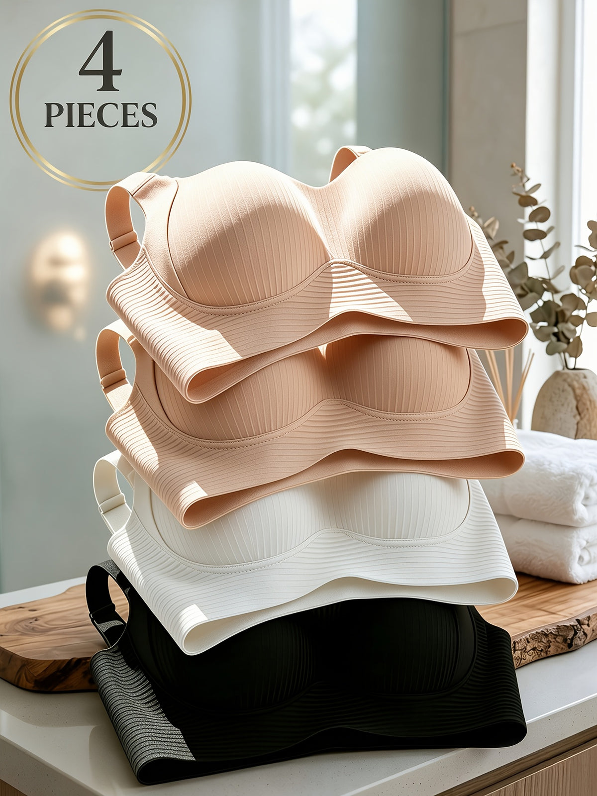 4pcs Women's Wireless Push Up Bralette - Wire-Free Back Smoothing Seamless Bras with Wide Adjustable Straps, Soft Breathable Non-Detachable Cups Suitable for - product image 38
