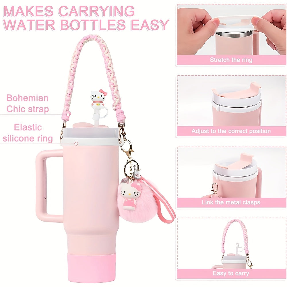 Compatible with 30 & 40 oz Tumblers, Hello Kitty Kuromi Cinnamoroll Melody Foam Handle Strap, Cute Cartoon Water Bottle Accessories | Kawaii Sanrio Tumbler Accessories Cup Sleeve & Silicone Boot Set