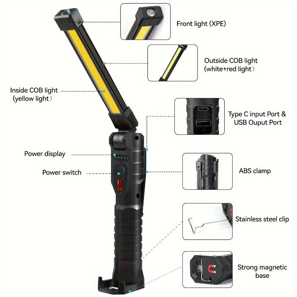 COB LED Work Light Magnetic Base Rechargeable USB 20000 Lumens 7 Modes 180° Rotation Portable Hanging Flashlight with Built-in Battery Power Bank Function for Workshop Garage Car R - product image 12