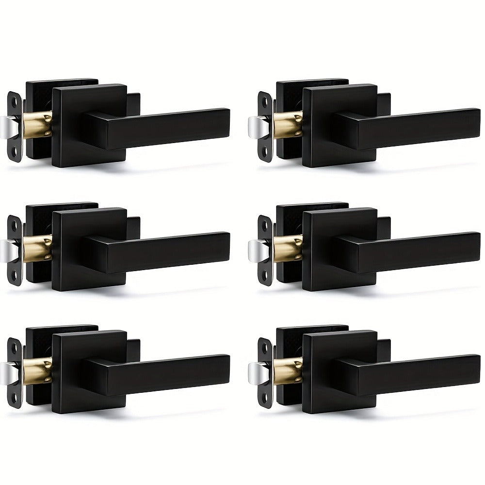 Matte Black Square Door Handle Set – Interior Passage Door Knob for Hall & Closet, Heavy-Duty Left & Right Hand Compatible, Modern Hardware - product image