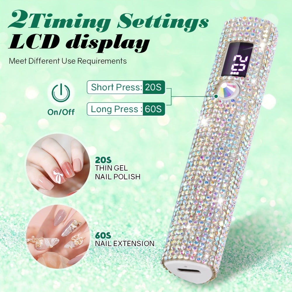 Handheld LED Nail Lamp USB Rechargeable with LCD Display Quick-Dry Gel Polish Curer - Portable Nail Dryer for Fingers & Toes Home Salon Manicure Pedicure, Silvery Diamond Design fo - product image 5