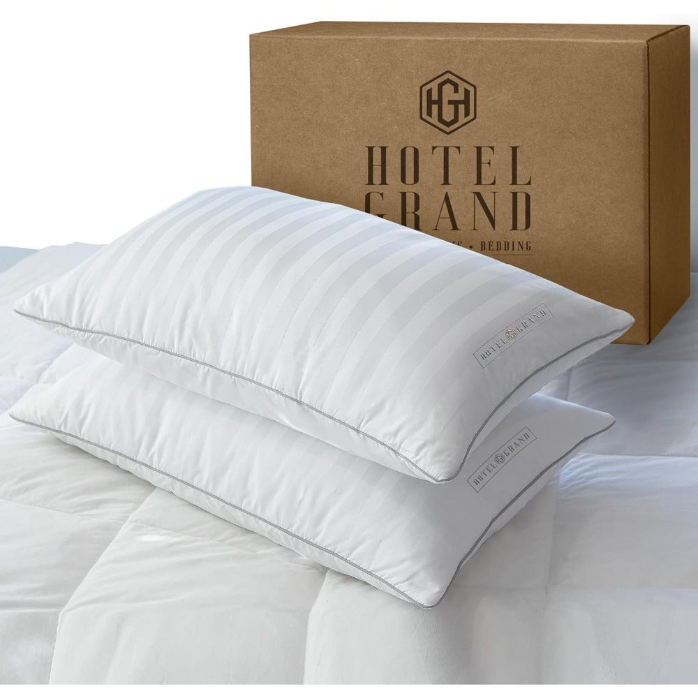 Hotel Collection Feather Down Bed Pillows Set of 2 – 500 Thread Count 100% Cotton, Soft Hypoallergenic Queen King Standard Size Back Side Sleeper Pillow 2 Pack - product image 15