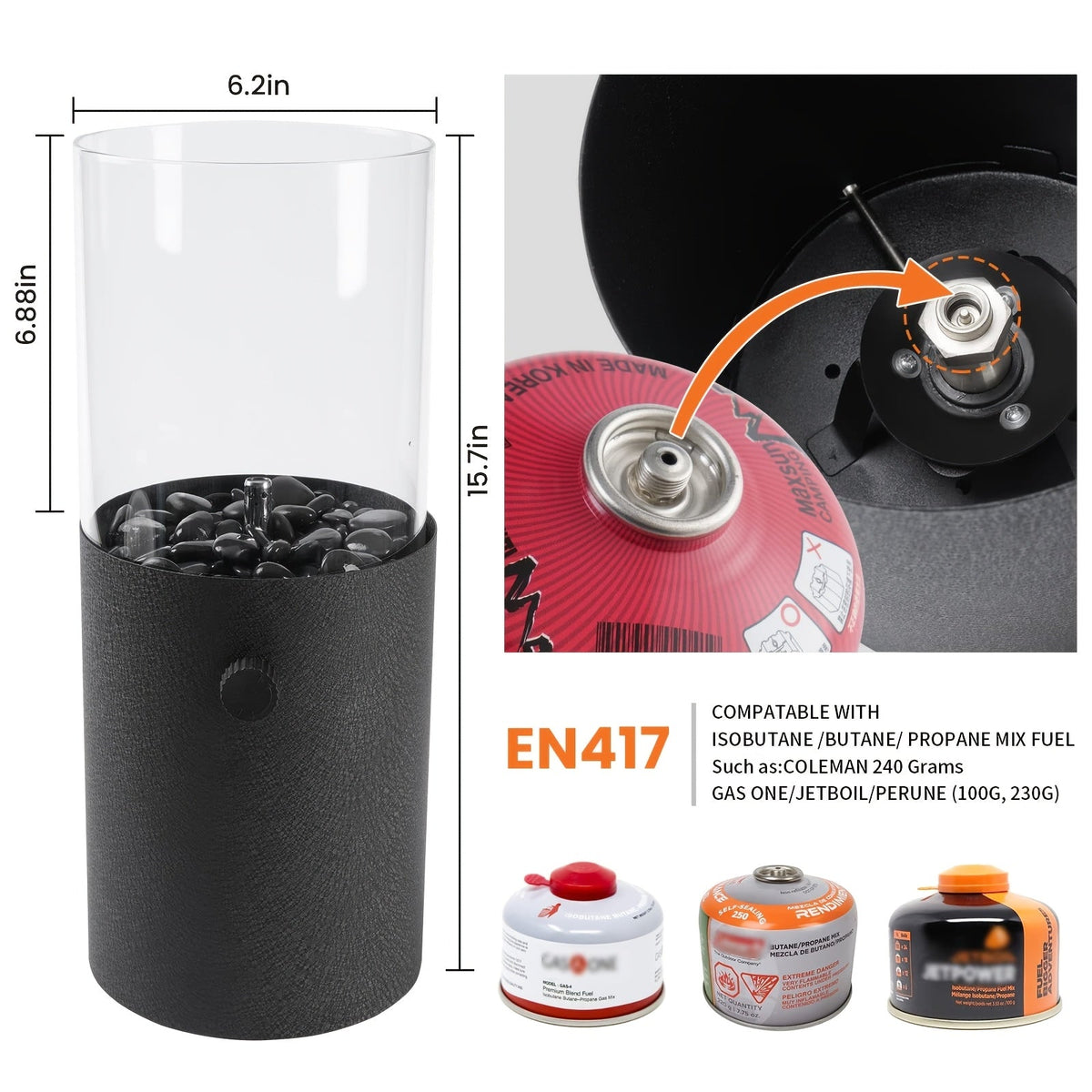 Fire Bowl Tabletop Fire Pit Indoor Outdoor Butane Fuel Mini Portable Fireplace with Glass Wind Guard for Coffee Table Patio Balcony Camping - product image 3