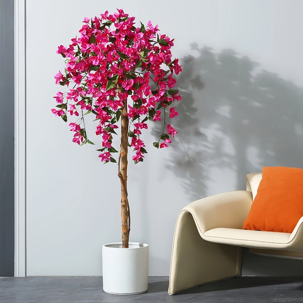 Faux Potted Bougainvillea Tree 5ft Artificial Indoor Plant with Pink Flowers Wood Trunk for Living Room Office Entryway Home Decor Housewarming Gift - product image 4