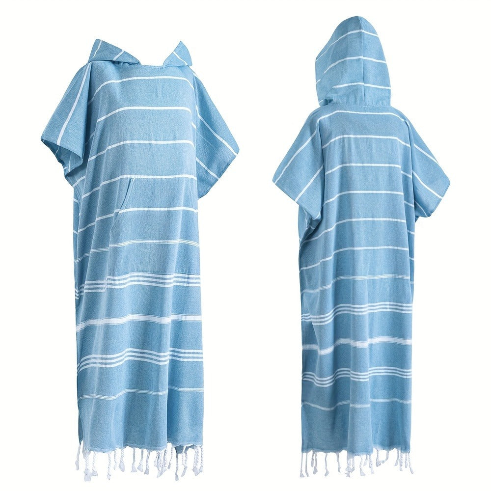 Hooded Beach Poncho Turkish Cotton Quick Dry Sandproof - Wearable Surf Changing Towel Lightweight Thin Bathrobe | S & L | Blue Green Purple Pink Gray | Swimming Diving Surfing Beac - product image 5