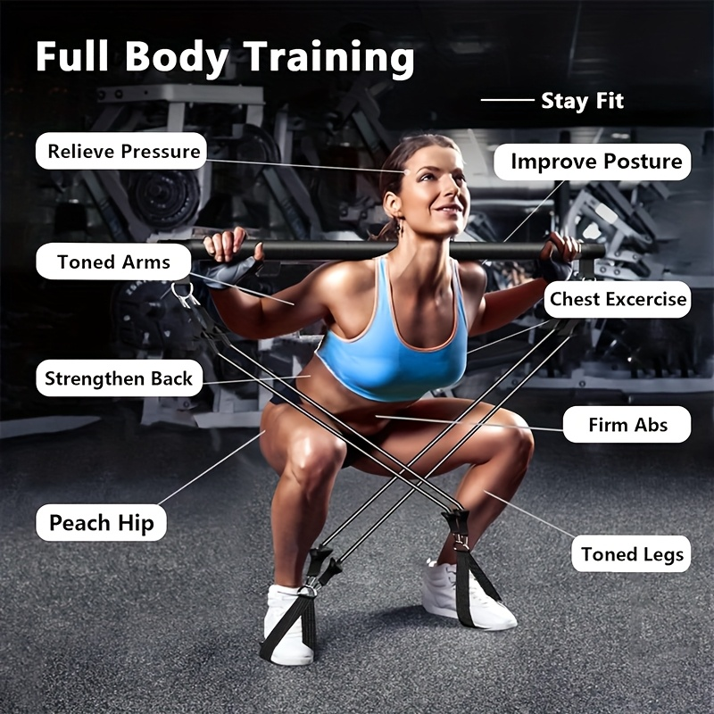 150LB Bands, Ankle Straps & Drawstring Bag, Travel-friendly Home Gym Fitness Set for Full Body Workout for Men & Women | Resistance Band Pilates Bar Kit 8-Piece - product image 7