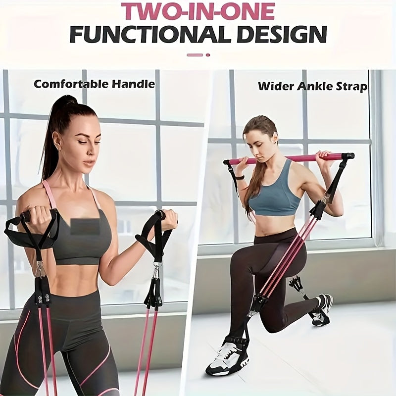 150LB Bands, Ankle Straps & Drawstring Bag, Travel-friendly Home Gym Fitness Set for Full Body Workout for Men & Women | Resistance Band Pilates Bar Kit 8-Piece - product image 4