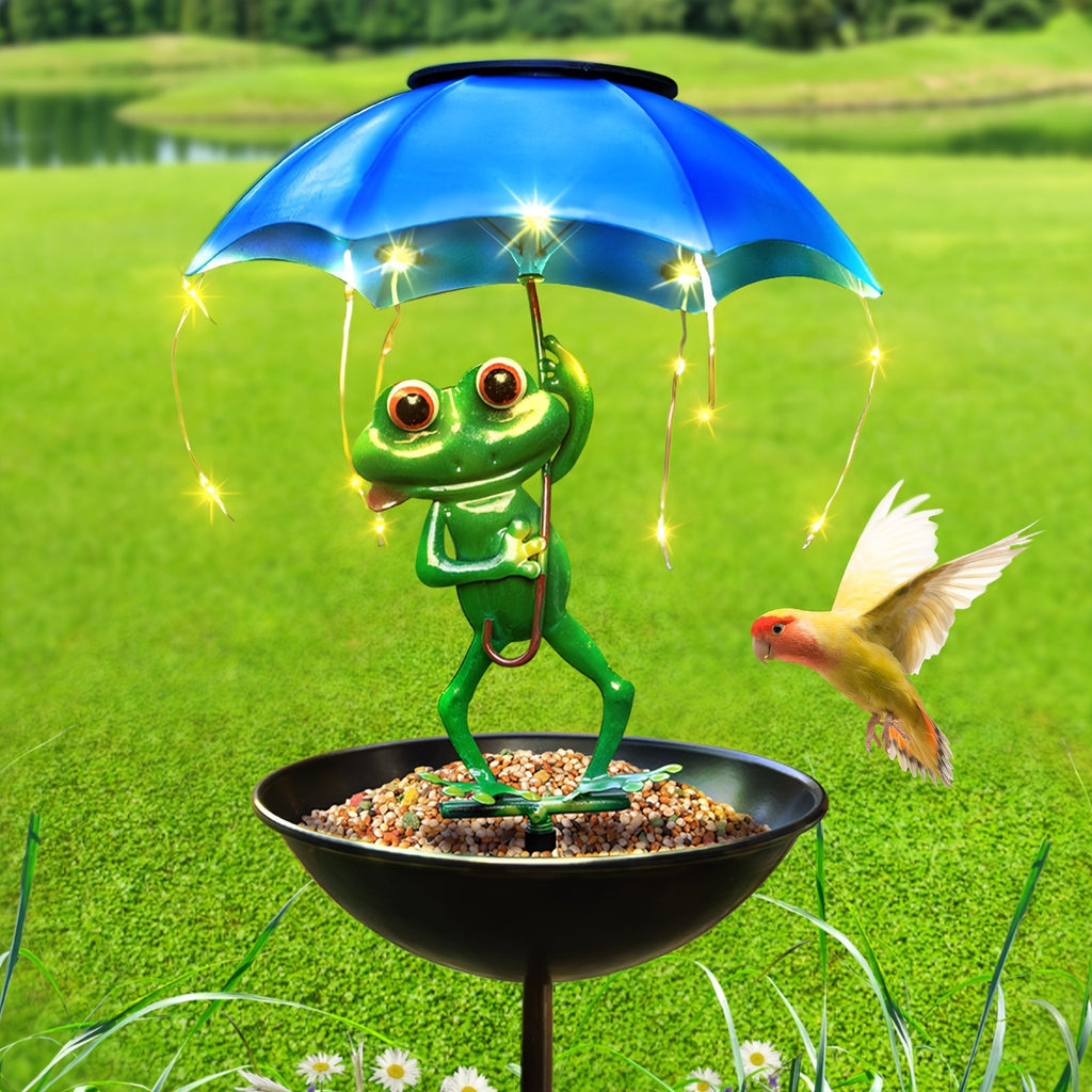 Solar Garden Decor Frog with Umbrella LED Light – Iron Frog Outdoor Statue with Solar Powered LED | Bird Feeder Garden Ornament for Patio, Lawn, Pathway & Deck | Unique Valentine G - product image 13