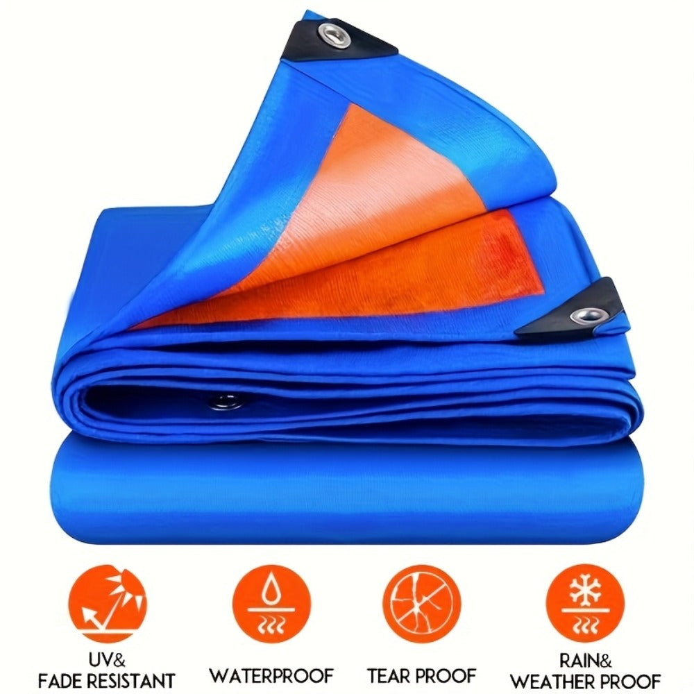 Heavy Duty Tarp Waterproof UV Resistant Tarpaulin – Thickened PE Double-Sided Blue Orange Rainproof Sun Shade Cover with Grommets & Rope for Outdoor Camping Garden Vehicle Boat Pro - product image
