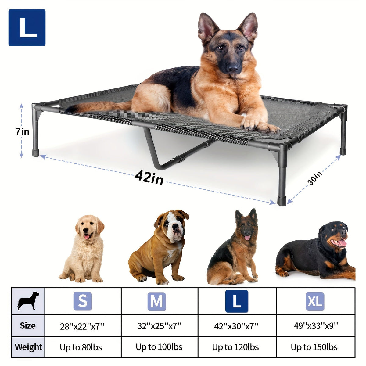 Elevated Dog Bed Cooling Cot – Breathable Mesh Dog Cot for Indoor and Outdoor Use, No-Tool Assembly Anti-Slip Feet Frame for Small Medium Large XL Dogs - product image 2
