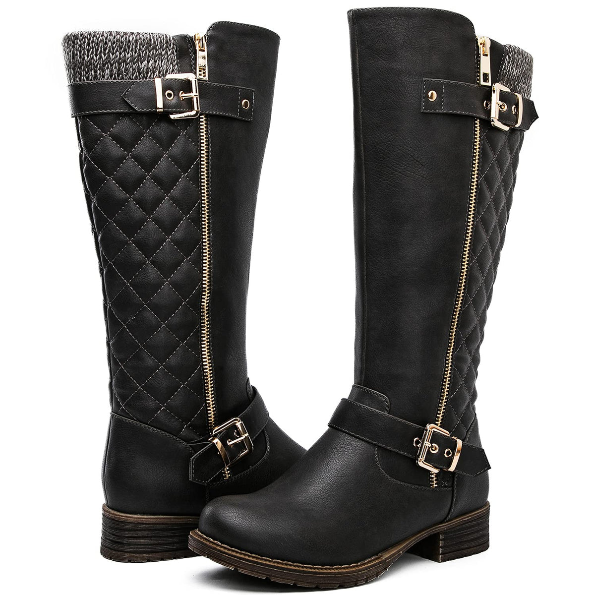 Women's Grey Quilted Knee-High Fall Winter Fashion Riding Boots 9M