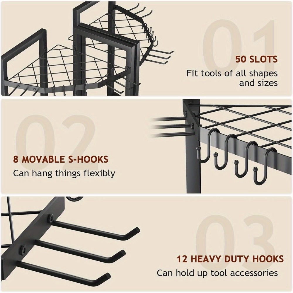 Wall Mount Tool Organizer Rack - Heavy Duty Metal Garden Tool Storage with Hooks for Shovels, Rakes & Long-Handled Tools | Garage, Shed & Backyard Corner Utility Storage - product image 7