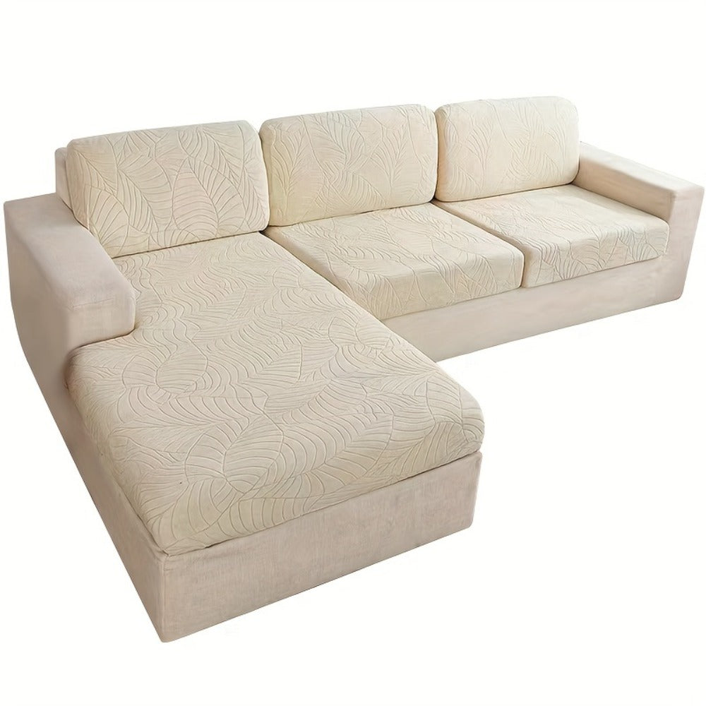 Jacquard Stretch Sofa Cover Set 6pcs Leaf Pattern High Elasticity Furniture Protective Cover with Elastic Band Easy Install Removable Washable Concubine Style Cushion Cover Home De - product image 7