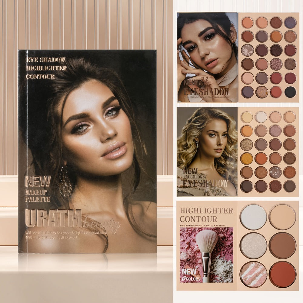 3-in-1 Eyeshadow Blush Highlighter Palette Loose Powder Book-Style Folding Compact Moisturizing Buildable Pigment Luminous Finish for Daily Glam Travel Gift Women - product image 11