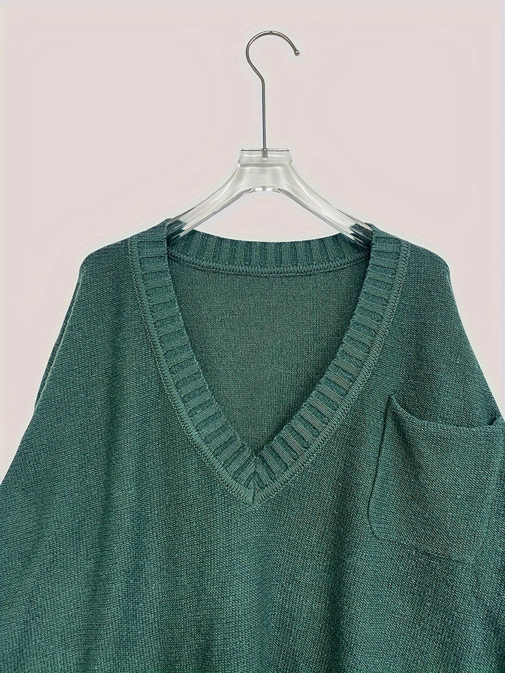 Plus Size, Women's Plus Size Oversized V-Neck Longline Sweater - Soft Machine-Washable Black Pullover for Fall Winter, Elegant Loose Fit Casual Chic Wardrobe - product image 39