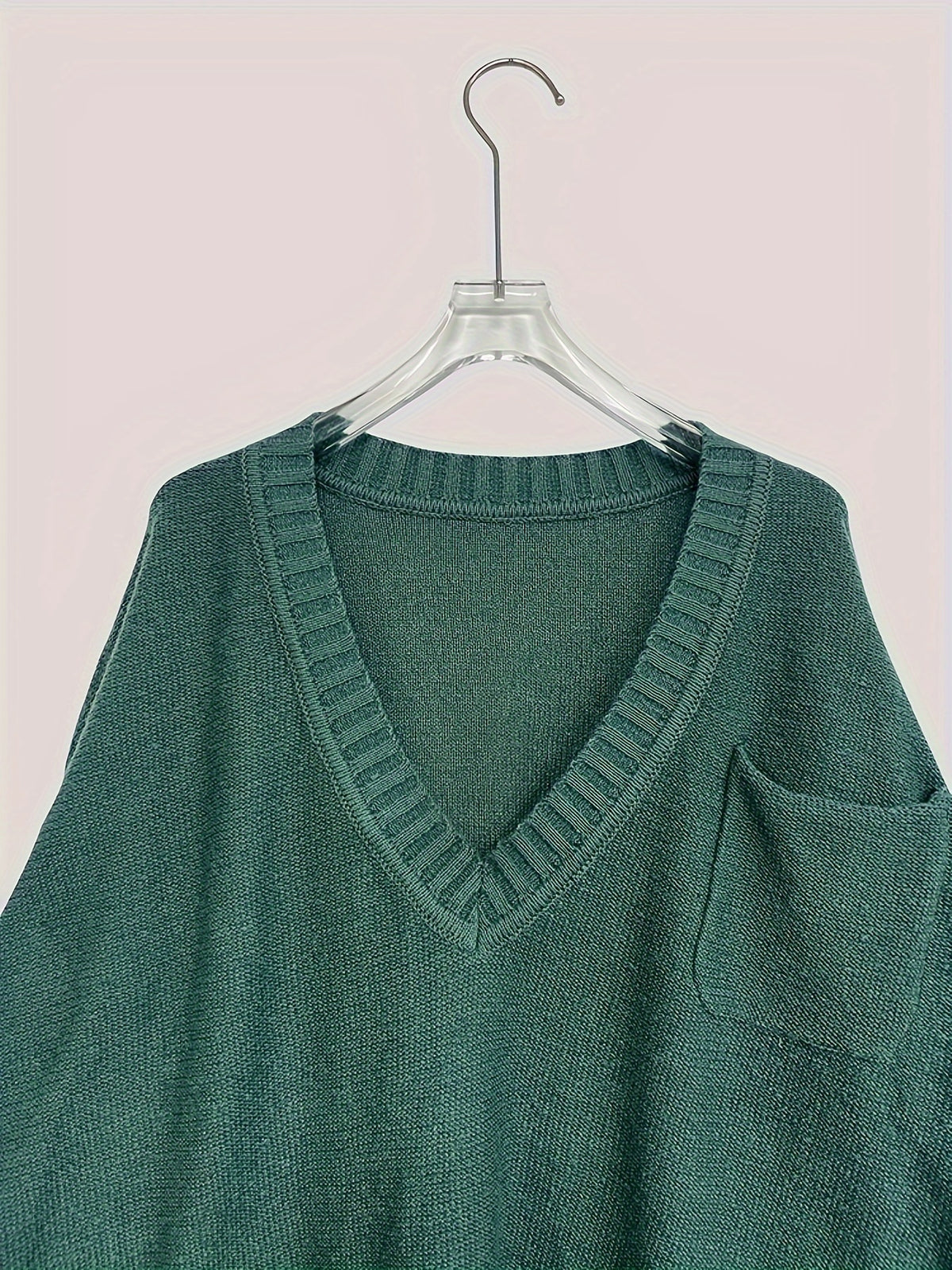 Plus Size, Women's Plus Size Oversized V-Neck Longline Sweater - Soft Machine-Washable Black Pullover for Fall Winter, Elegant Loose Fit Casual Chic Wardrobe - product image 39