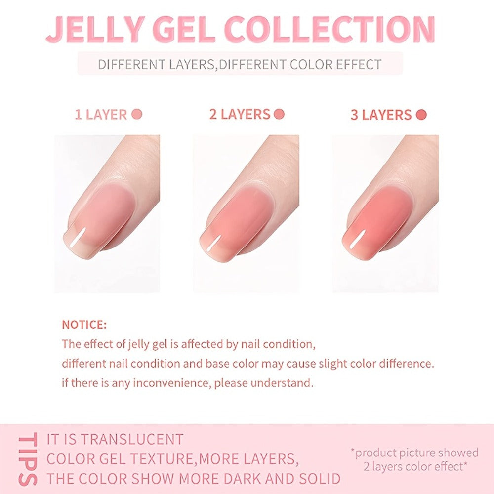 Pink Glitter Jelly Gel Nail Polish Arch Shaping & Color Gel – Sheer Pink Translucent UV/LED Nail Gel, Modern Light Formula for Home & Salon Creative Manicure Nail Art - product image 6