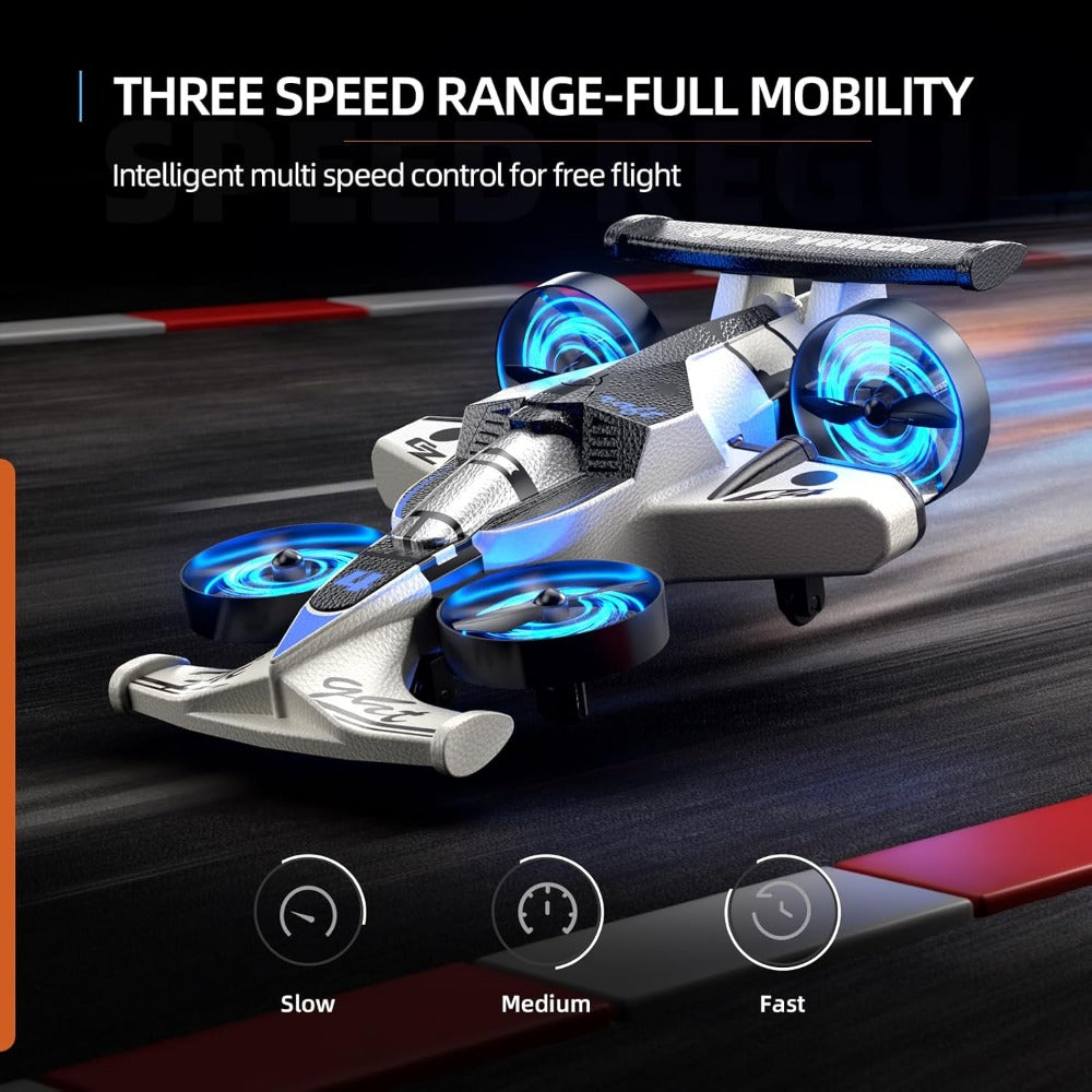 2-in-1 Remote Control Racing Car & Quadcopter One-Key Takeoff 360° Aerial Flips Stable Hover Durable Foam Body Indoor Outdoor Gift for Boys Girls Age 6+ Red - product image 4