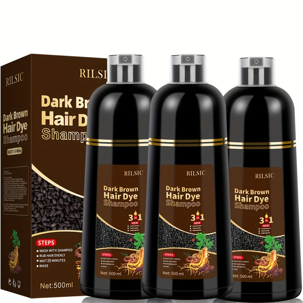 Gray Hair Coverage Shampoo 3-in-1 Hair Dye Shampoo 3-Pack | Herbal Natural Formula Color in Minutes | Long-Lasting Black Brown Chestnut Brown | No Mixing Easy Home Hair Color for M - product image 5