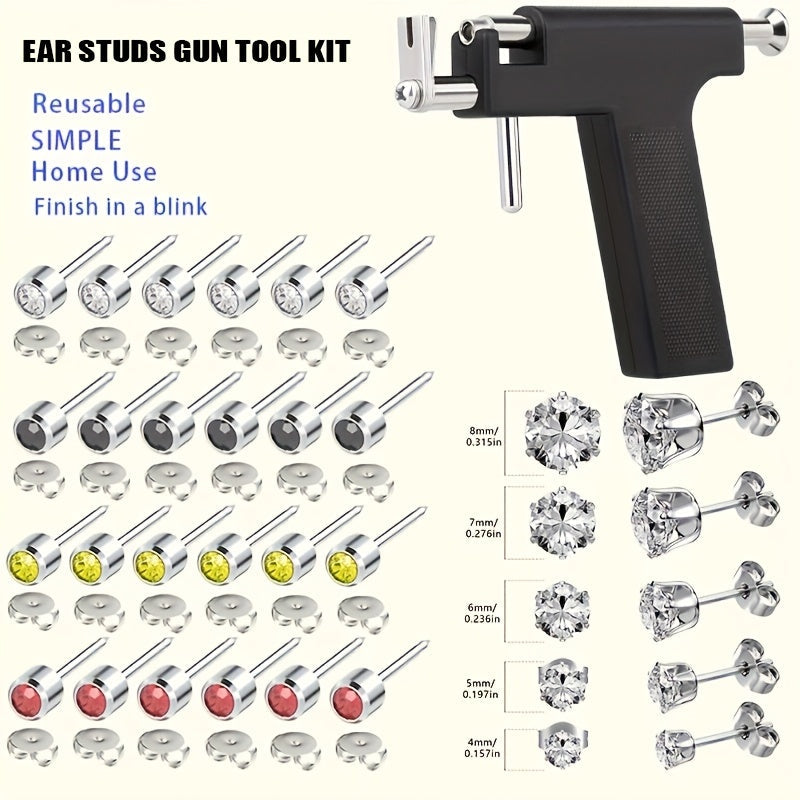 Ear Piercing Kit with 34 Stainless Steel Ear Studs Professional Piercing Gun Safe One-Click DIY Earlobe Piercing Set Hypoallergenic for Salon & Home Use Women Girls Gift Blue Black - product image 9